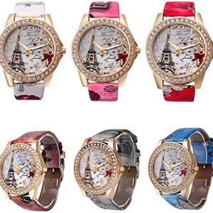 NEW  6 Pack Unisex Bling Rhinestone Accented Eiffel Tower Ladies Women